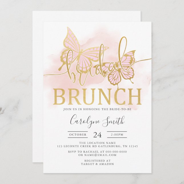 Invitation Fête des mariées papillon Brunch nuptial (Devant / Derrière)