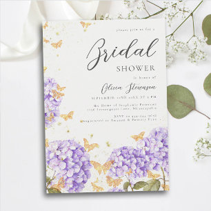 Invitation Fête des mariées papillon Gold Purple Hydrangea