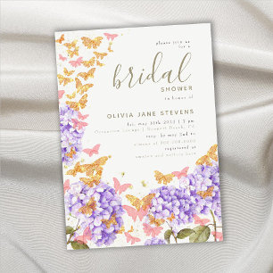 Invitation Fête des mariées papillon Hydrangea Gold Elegant