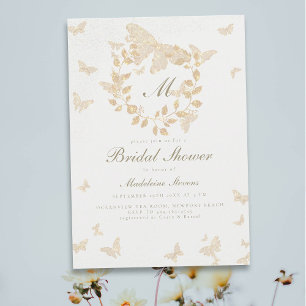 Invitation Fête des mariées papillon Or Monogramme Vert