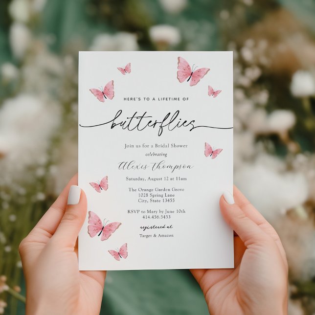 Invitation Fête des mariées papillon rose (Créateur téléchargé)