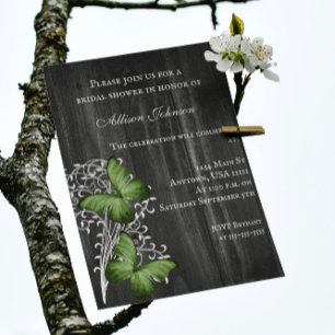 Invitation Fête des mariées papillon rustique vert