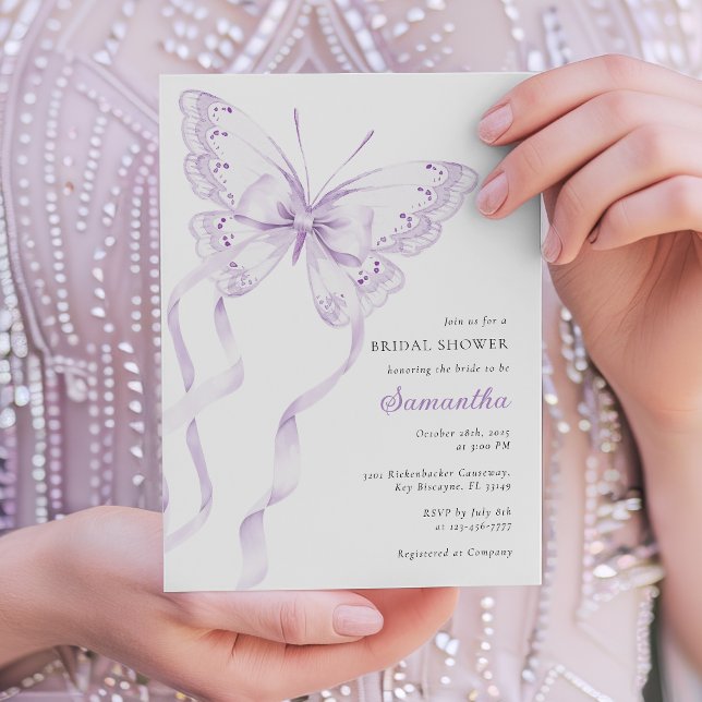 Invitation Fête des mariées papillon violet élégant (Créateur téléchargé)