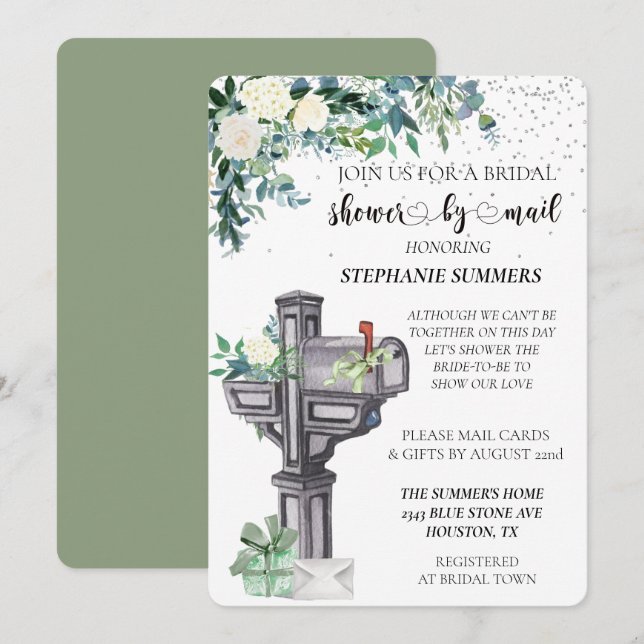 Invitation Fête des mariées Par Aquarelle Courrier Eucalyptus (Devant / Derrière)