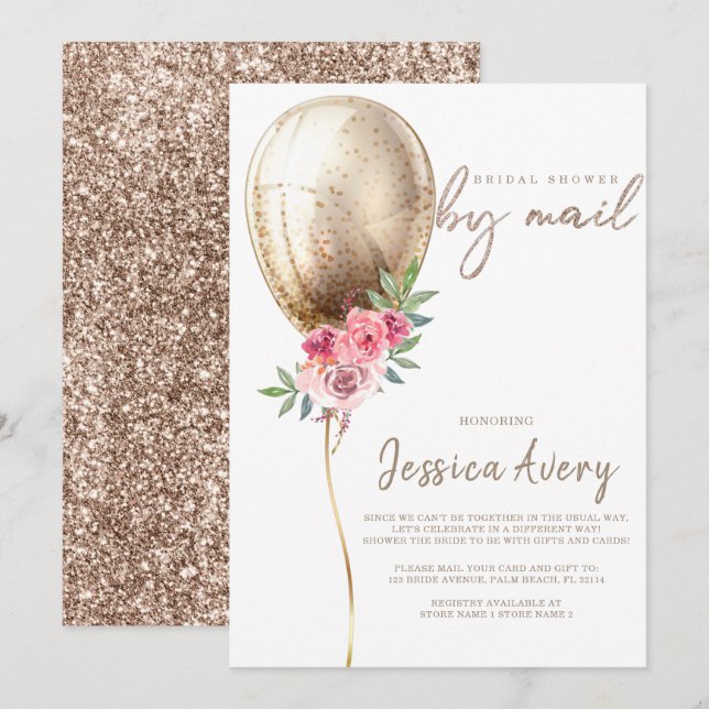 Invitation Fête des mariées Par Mail Luxueux Balloon Beige (Devant / Derrière)