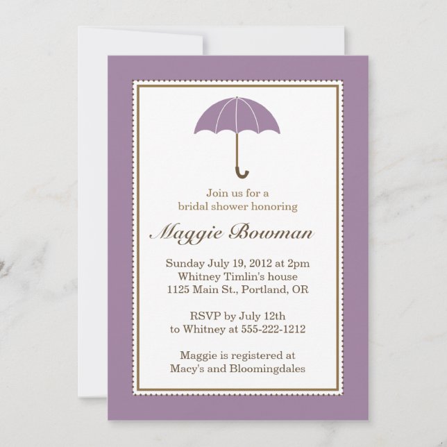 Invitation Fête des mariées parapluie violet Lilac (Devant)