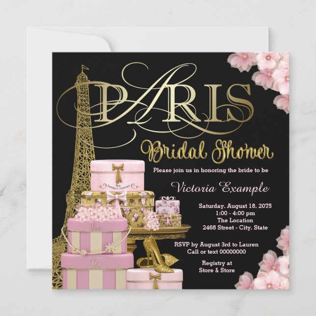 Invitation Fête des mariées Paris rose (Devant)