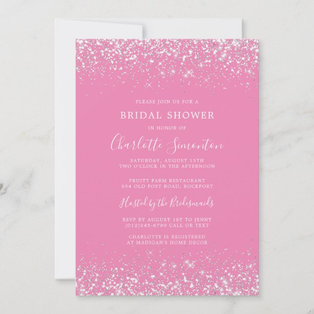 Invitation Fête des mariées Parties scintillant Silver Pink G (Devant)
