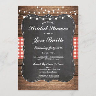 Invitation Fête des mariées Party Rustic Burlap Red Wood Invi