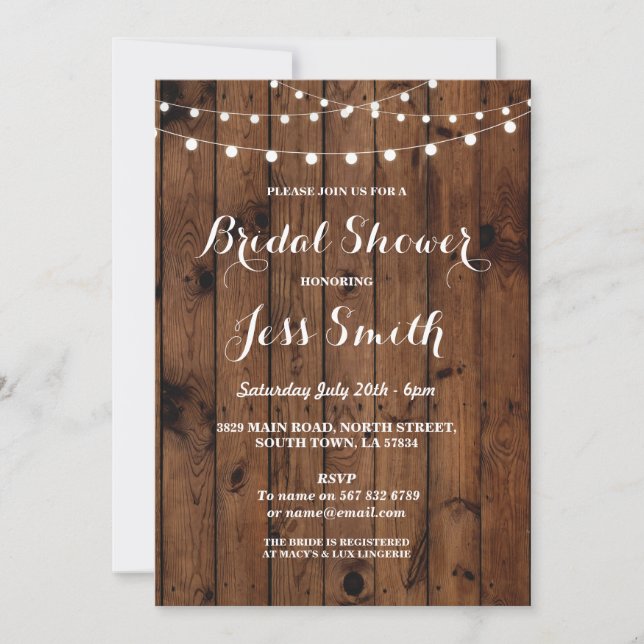 Invitation Fête des mariées Party Rustic Elegant Wood Invitat (Devant)