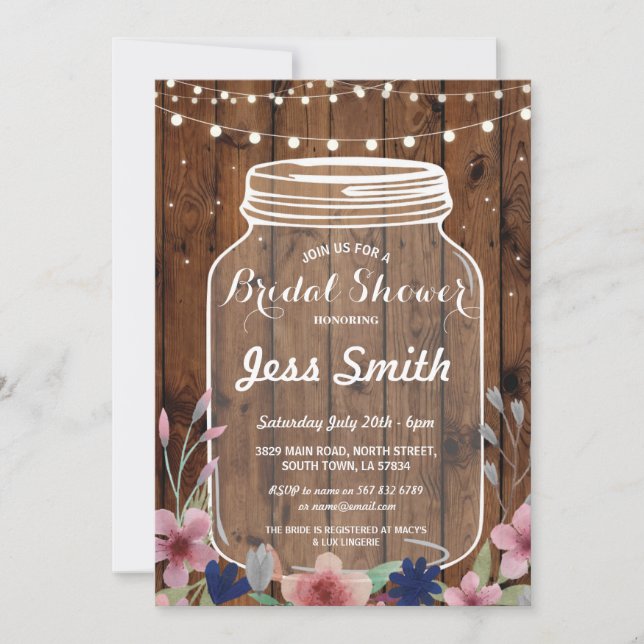 Invitation Fête des mariées Party Rustic Jar Wood Floral Invi (Devant)