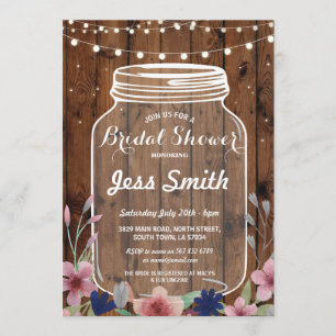 Invitation Fête des mariées Party Rustic Jar Wood Floral Invi