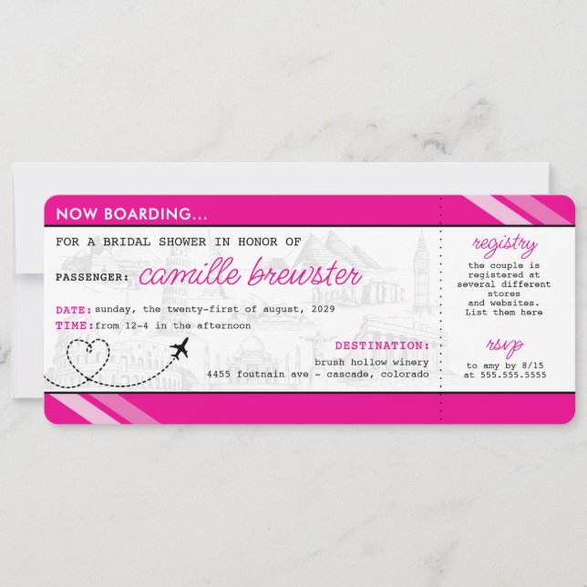 Invitation Fête des mariées Passe Pink Boarding (Devant)
