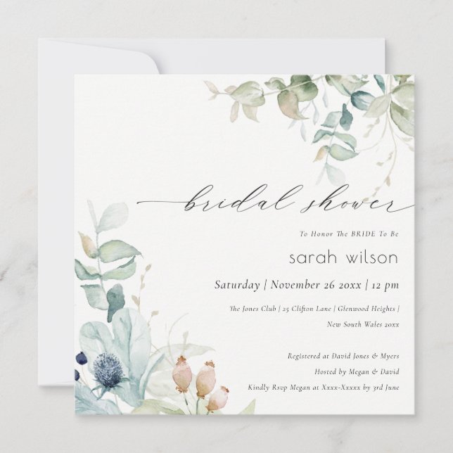 Invitation Fête des mariées Pastel Blue Green Foli (Devant)