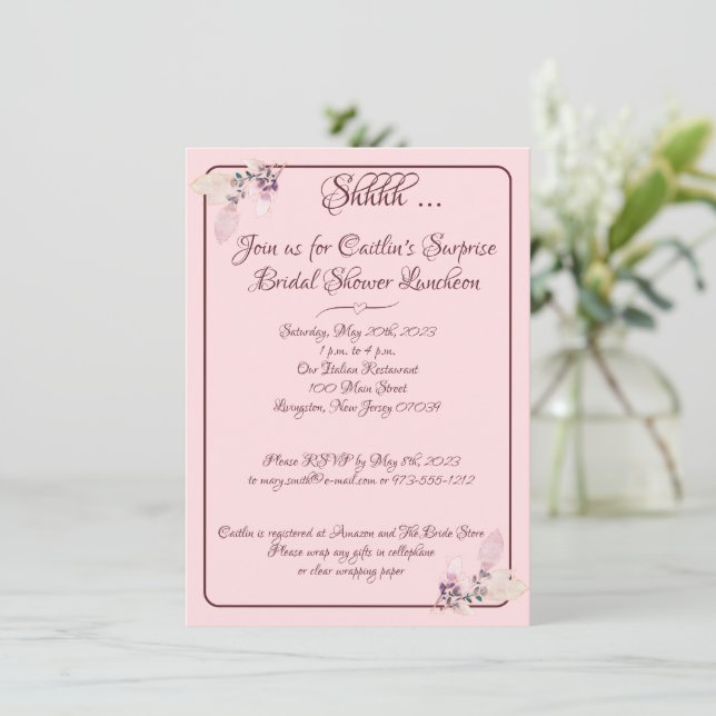 Invitation Fête des mariées, Pastel Pink Outline (Debout devant)
