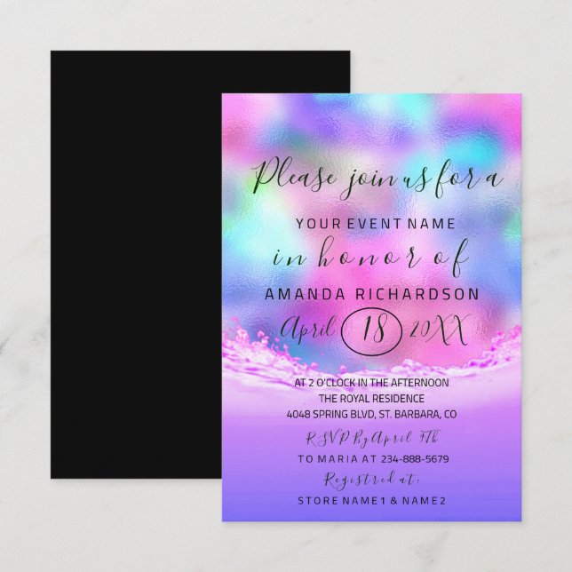 Invitation Fête des mariées Pastels Vagues roses Bulles Océan (Devant / Derrière)