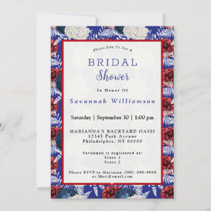 Invitation Fête des mariées Patriotique Bleu Blanc Rouge Rose