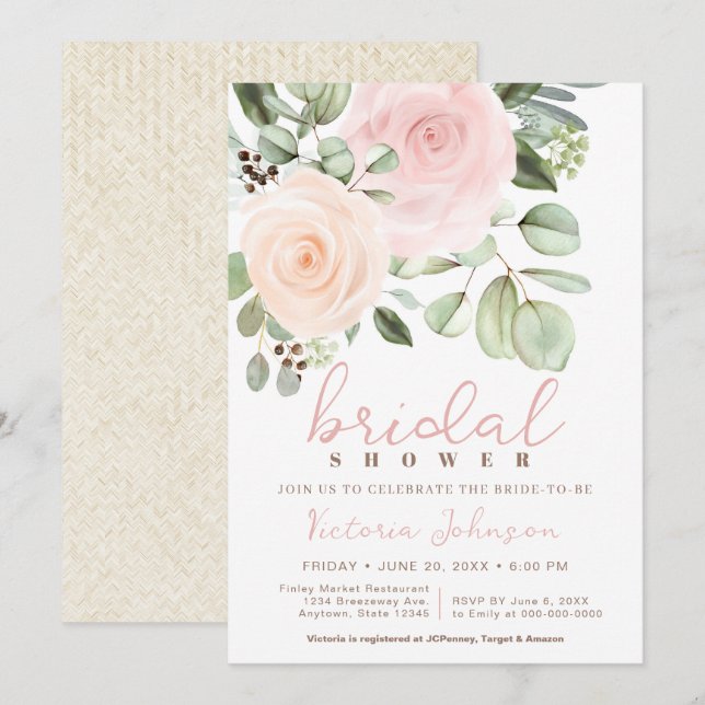 Invitation Fête des mariées Peach & Pink Pastel Rose Invitati (Devant / Derrière)