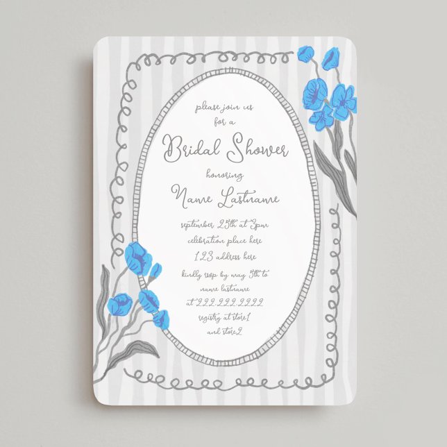 Invitation Fête des mariées peinte à la main bleu gris (Créateur téléchargé)