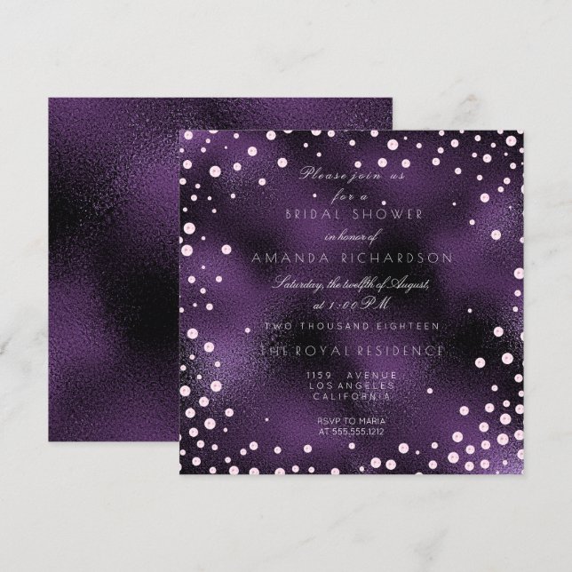 Invitation Fête des mariées Perles Confetti en Verre Violet R (Devant / Derrière)