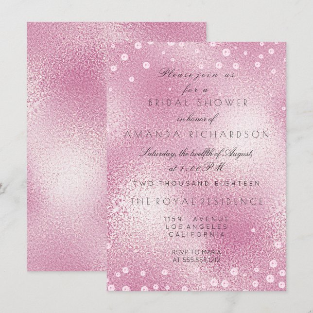 Invitation Fête des mariées Perles Confetti Pastel Rose Verre (Devant / Derrière)