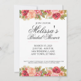 Invitation Fête des mariées personnalisé, Rose ros