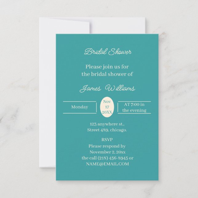 Invitation Fête des mariées personnalisée Turquoise simple (Devant)