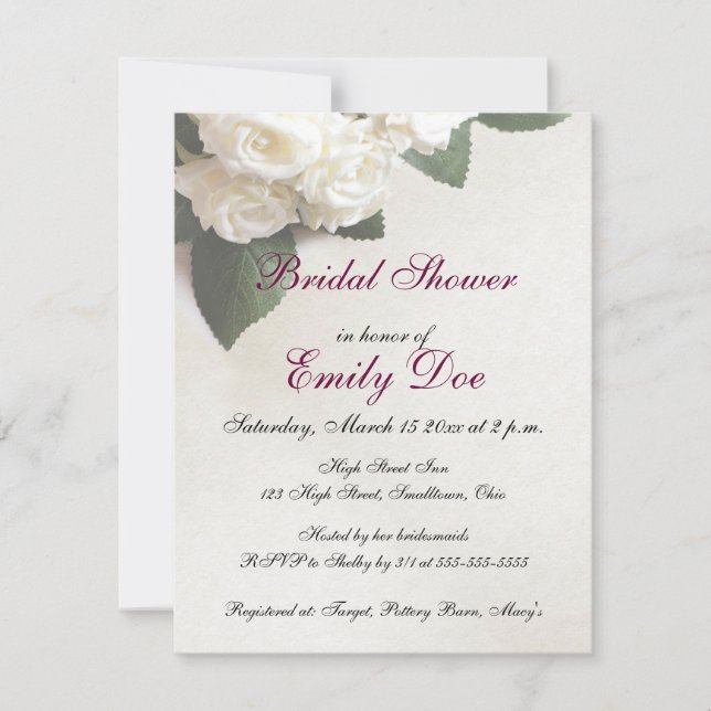 Invitation Fête des mariées Personnaliser White Roses Invitat (Devant)