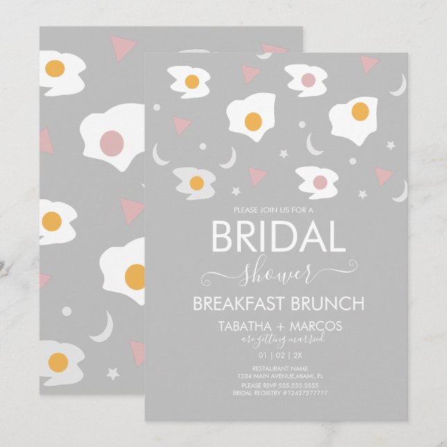Invitation Fête des mariées Petit-déjeuner Egg Brunch Motif I (Devant / Derrière)