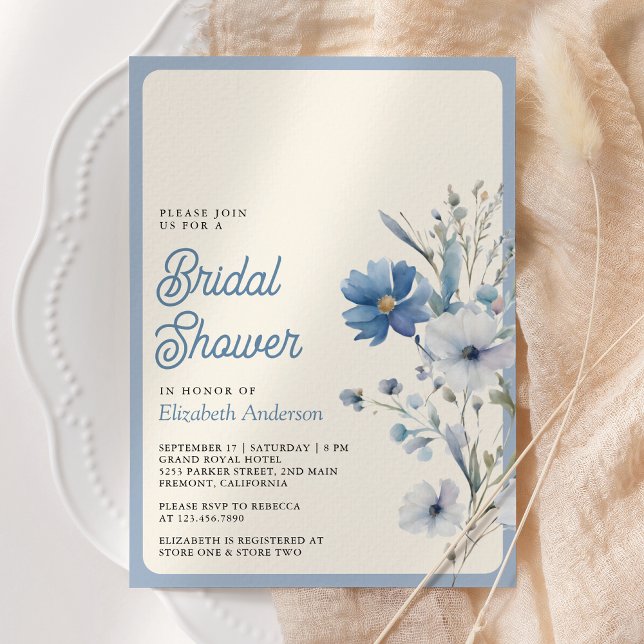 Invitation Fête des mariées photo du Fleur sauvage Dusty Blue (Créateur téléchargé)