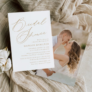 Invitation Fête des mariées photo Elegant Gold Script