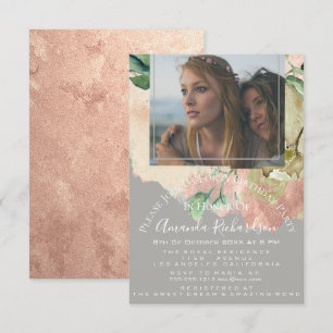 Invitation Fête des mariées Photo Floral Anniversaire Gris Pê