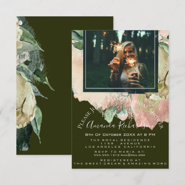Invitation Fête des mariées Photo Floral Graduation Cali Gree (Devant / Derrière)