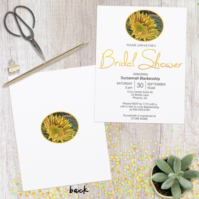 Invitation Fête des mariées photo ovale du tournesol de la bo (double sided invitation design)
