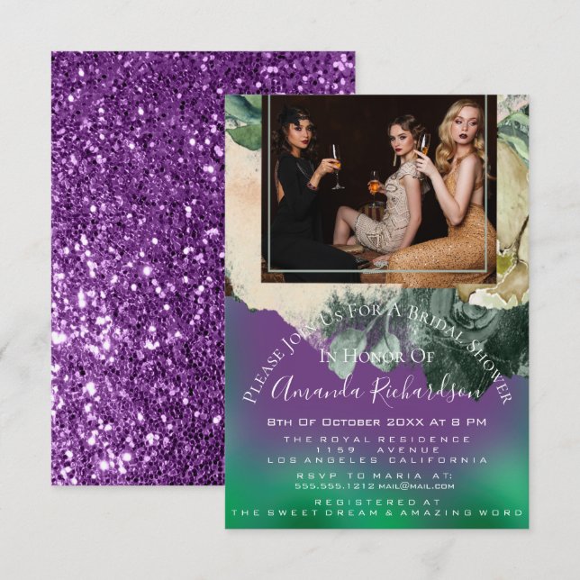 Invitation Fête des mariées Photo Purple Floral Anniversaire  (Devant / Derrière)