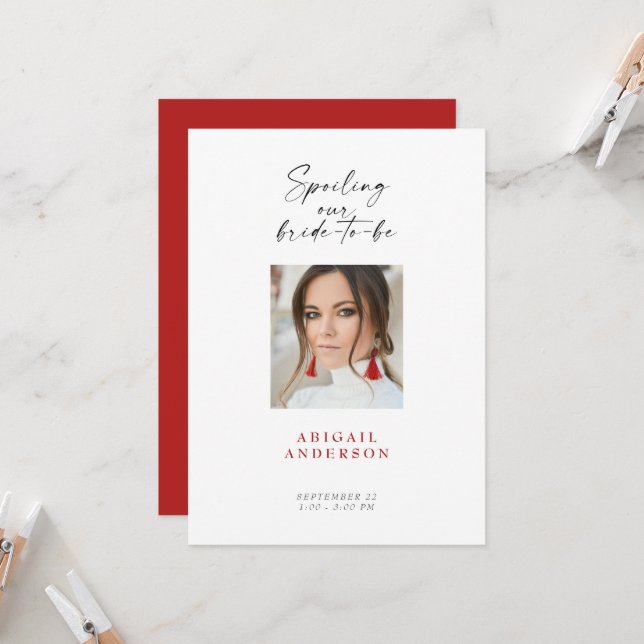 Invitation Fête des mariées photo Red Bride (Devant/Arrière en situation)