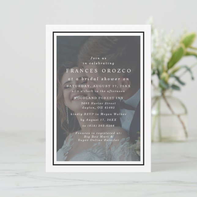 Invitation Fête des mariées photo Vellum Blanc Et Black Frame (Debout devant)