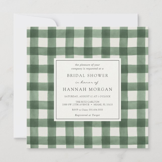 Invitation Fête des mariées Plaid Buffalo vert et blanc (Devant)