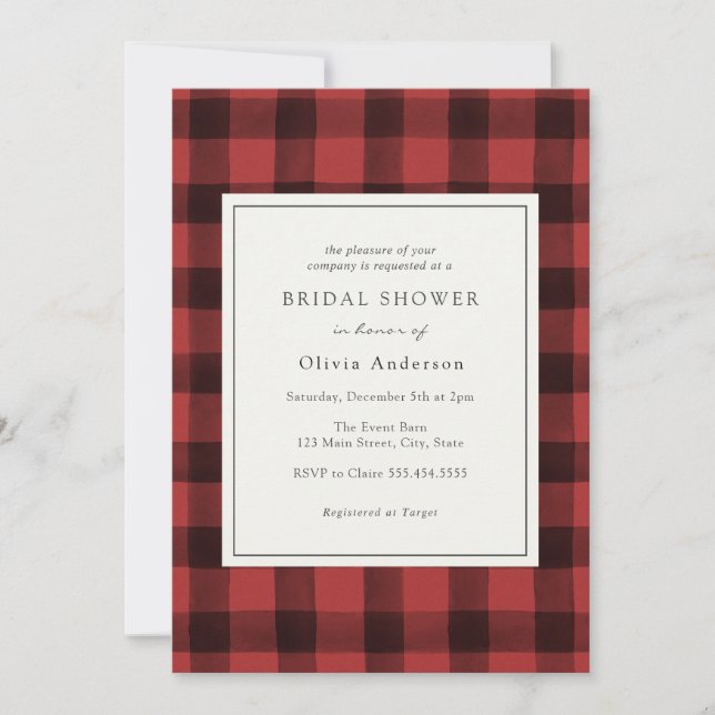 Invitation Fête des mariées Plaid de Buffalo Rouge (Devant)
