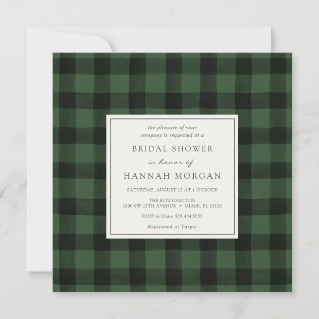 Invitation Fête des mariées Plaid de buffle vert et noir (Devant)