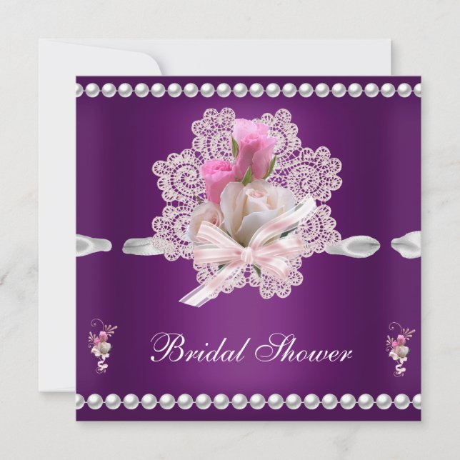 Invitation Fête des mariées Plum rose Fleurs Mariage (Devant)