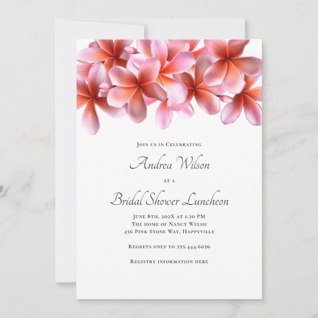Invitation Fête des mariées Plumeria rose Floral Frontière In (Devant)
