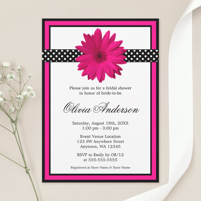 Invitation Fête des mariées Pois rose pâle noire (Créateur téléchargé)