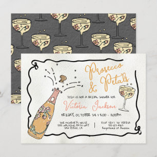 Invitation Fête des mariées Presecco et Petals dessinés à la