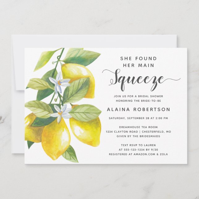 Invitation Fête des mariées principale de citron de taille (Devant)