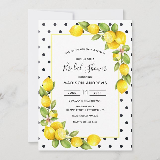Invitation Fête des mariées principale de citron de taille (Devant)