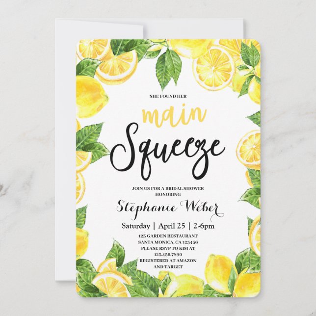 Invitation Fête des mariées principale de citrons de taille (Devant)