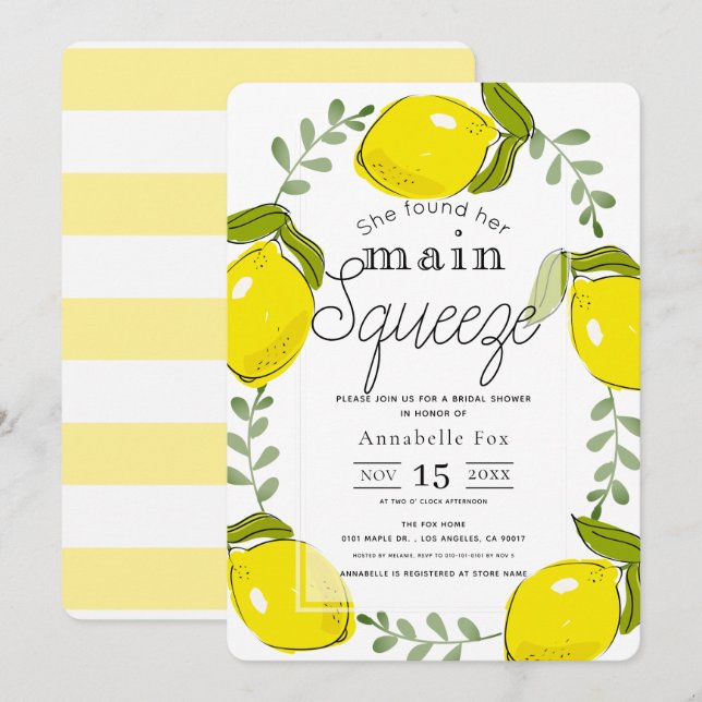 Invitation Fête des mariées principale de couronnes de citron (Devant / Derrière)