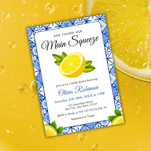 Invitation Fête des mariées principale de Squeeze au citron m (She Found Her Main Squeeze - Mediterranean Lemon Bridal Shower Invitation   )