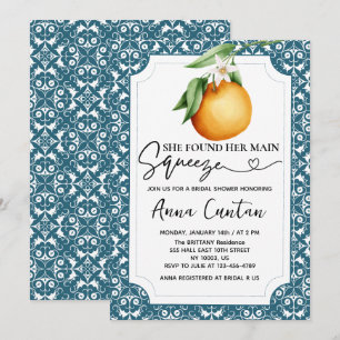 Invitation Fête des mariées principale Squeeze Carreaux bleu 